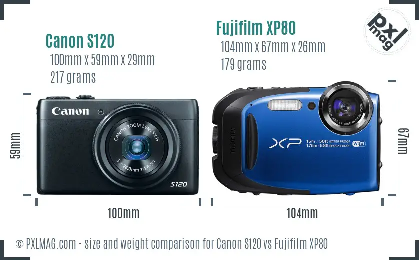 Canon S120 vs Fujifilm XP80 size comparison