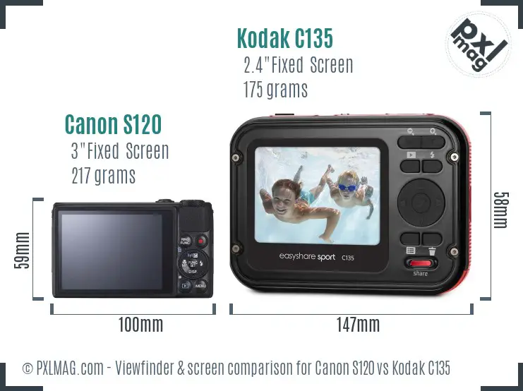 Canon S120 vs Kodak C135 Screen and Viewfinder comparison