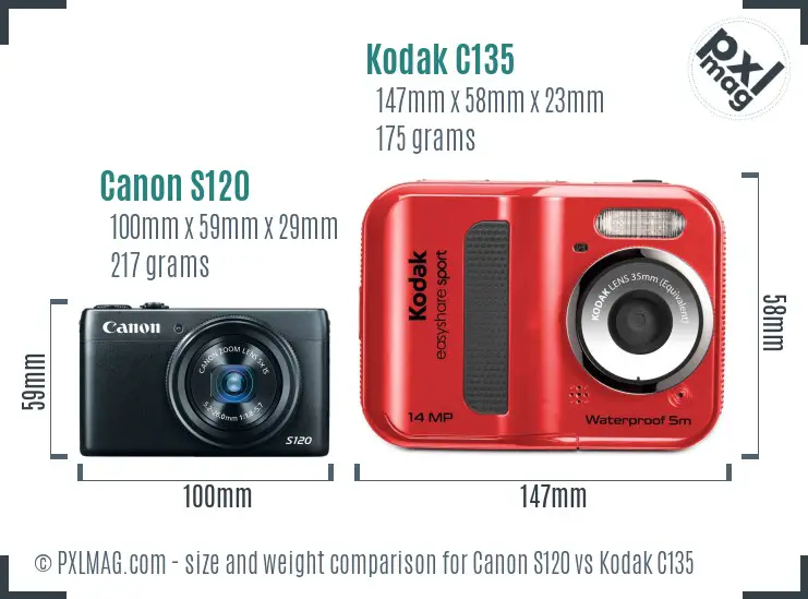 Canon S120 vs Kodak C135 size comparison