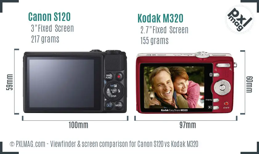 Canon S120 vs Kodak M320 Screen and Viewfinder comparison