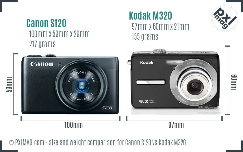 Canon S120 vs Kodak M320 size comparison