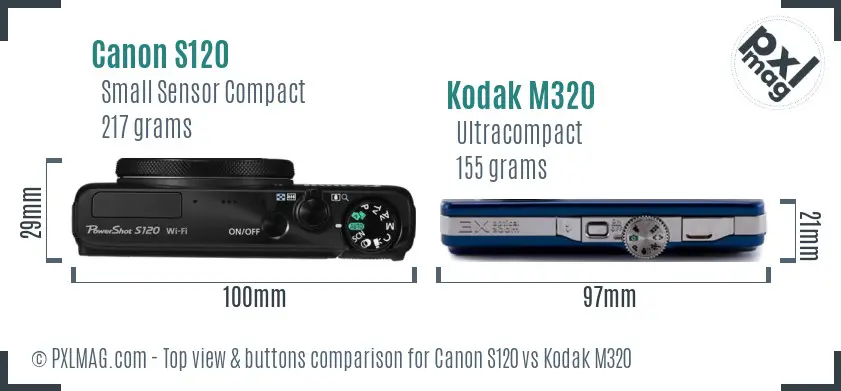 Canon S120 vs Kodak M320 top view buttons comparison