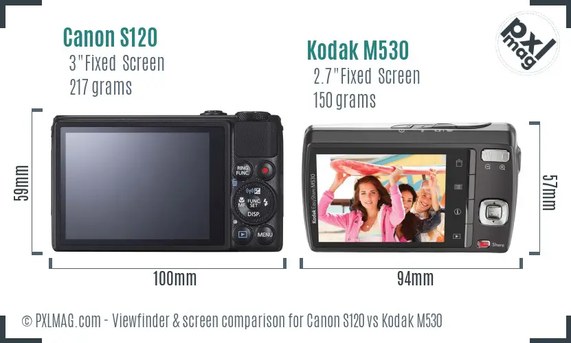 Canon S120 vs Kodak M530 Screen and Viewfinder comparison