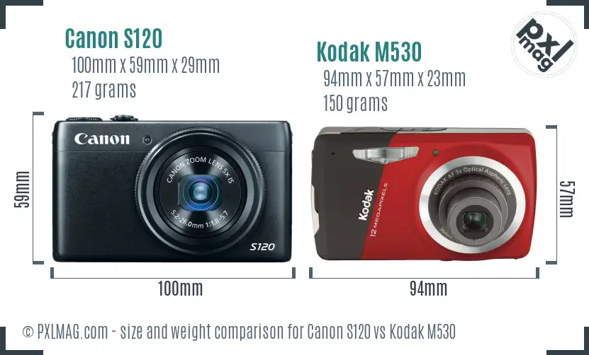 Canon S120 vs Kodak M530 size comparison