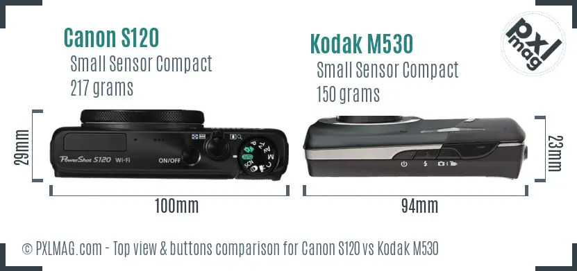 Canon S120 vs Kodak M530 top view buttons comparison