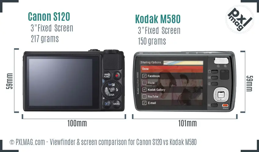 Canon S120 vs Kodak M580 Screen and Viewfinder comparison