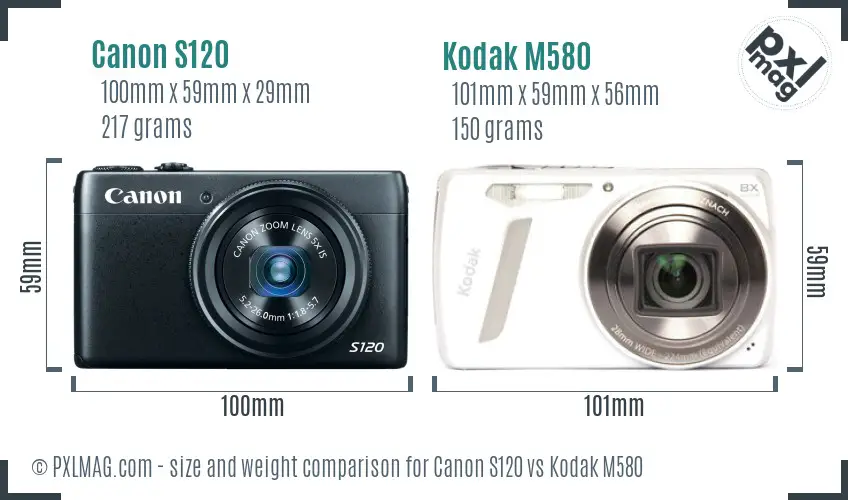 Canon S120 vs Kodak M580 size comparison