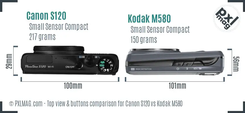 Canon S120 vs Kodak M580 top view buttons comparison