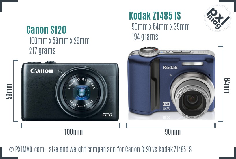 Canon S120 vs Kodak Z1485 IS size comparison Canon S120 vs Kodak Z1485 IS size comparison
