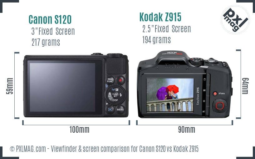 Canon S120 vs Kodak Z915 Screen and Viewfinder comparison