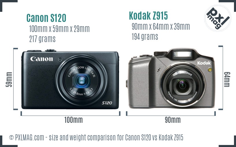 Canon S120 vs Kodak Z915 size comparison