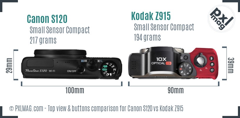 Canon S120 vs Kodak Z915 top view buttons comparison