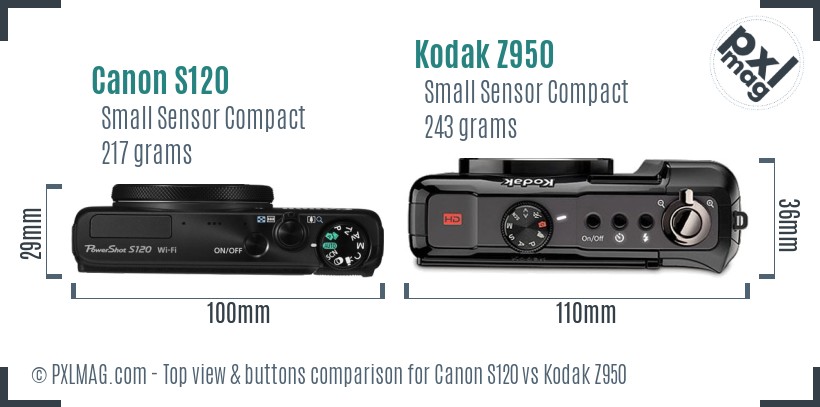 Canon S120 vs Kodak Z950 top view buttons comparison
