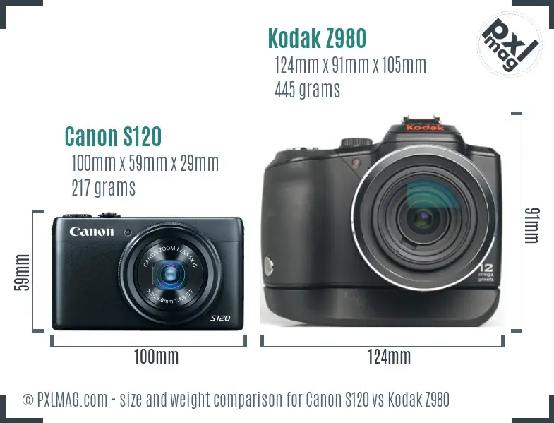 Canon S120 vs Kodak Z980 size comparison