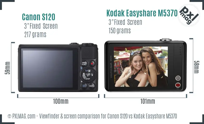 Canon S120 vs Kodak Easyshare M5370 Screen and Viewfinder comparison