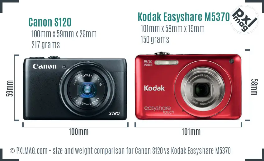 Canon S120 vs Kodak Easyshare M5370 size comparison