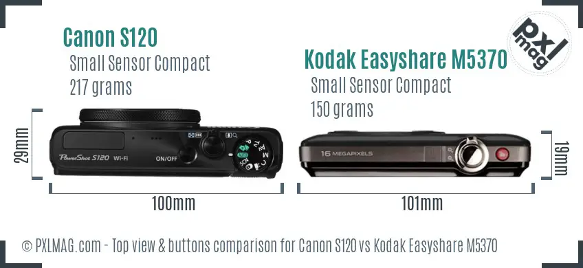 Canon S120 vs Kodak Easyshare M5370 top view buttons comparison