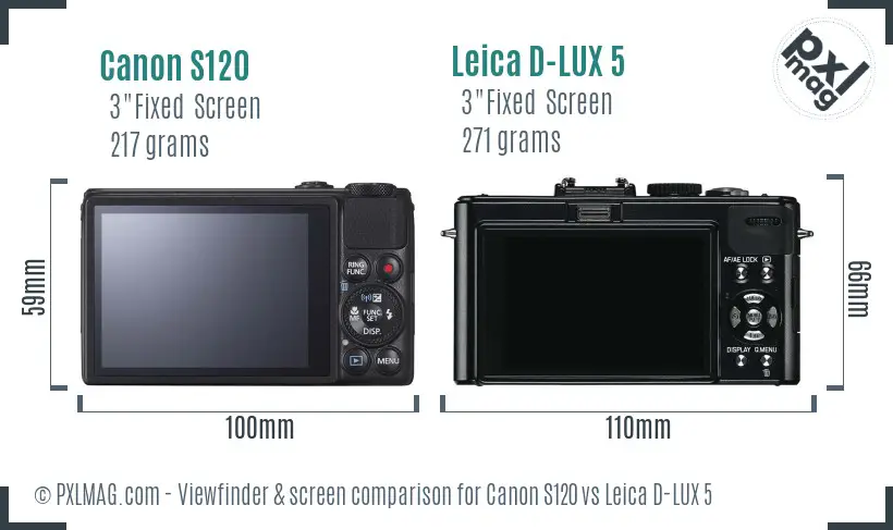 Canon S120 vs Leica D-LUX 5 Screen and Viewfinder comparison