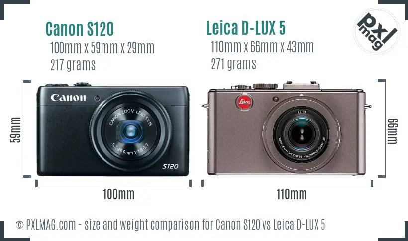 Canon S120 vs Leica D-LUX 5 size comparison