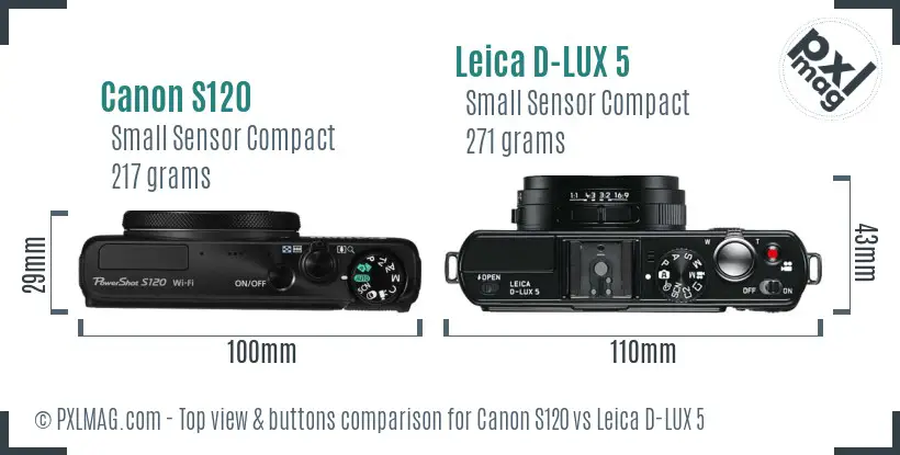 Canon S120 vs Leica D-LUX 5 top view buttons comparison