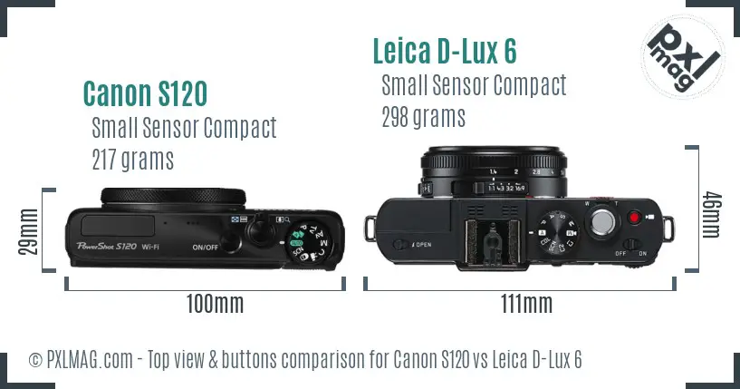 Canon S120 vs Leica D-Lux 6 top view buttons comparison
