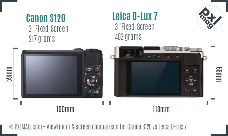 Canon S120 vs Leica D-Lux 7 Screen and Viewfinder comparison