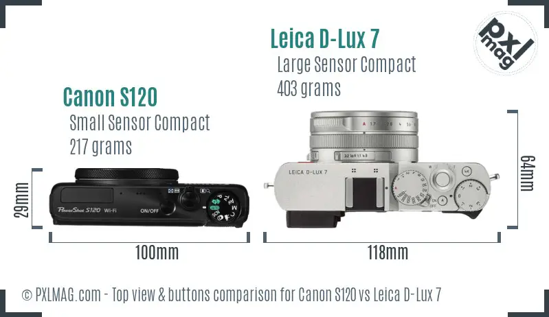 Canon S120 vs Leica D-Lux 7 top view buttons comparison