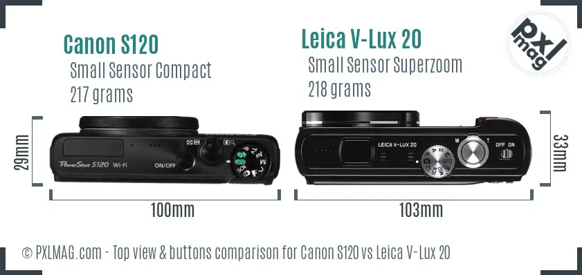 Canon S120 vs Leica V-Lux 20 top view buttons comparison