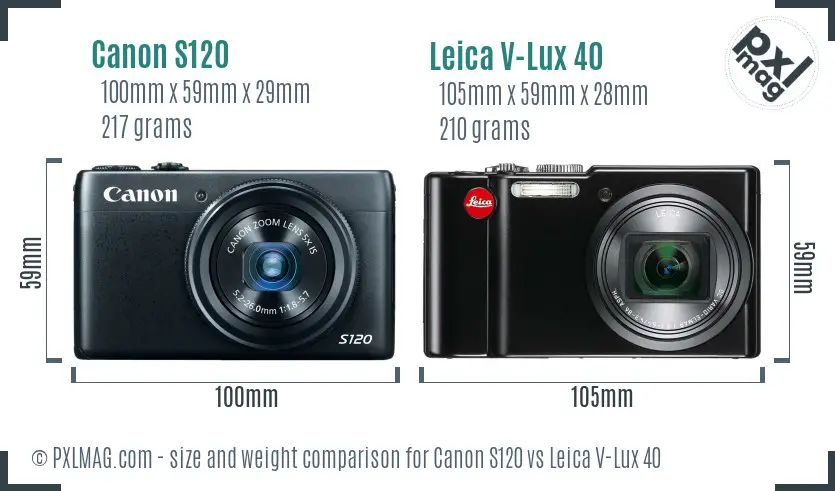 Canon S120 vs Leica V-Lux 40 size comparison Canon S120 vs Leica V-Lux 40 size comparison
