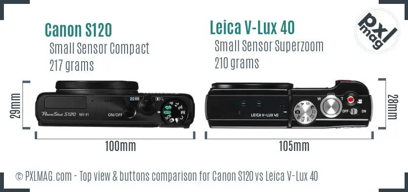 Canon S120 vs Leica V-Lux 40 top view buttons comparison Canon S120 vs Leica V-Lux 40 top view buttons comparison