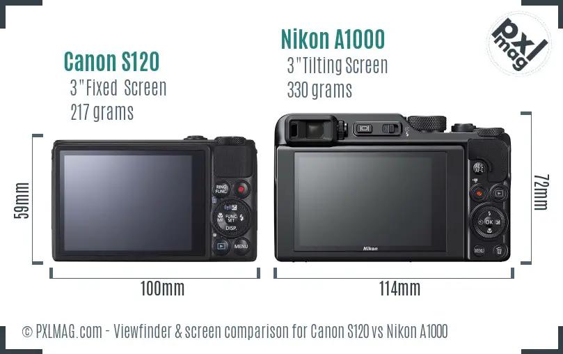 Canon S120 vs Nikon A1000 Screen and Viewfinder comparison