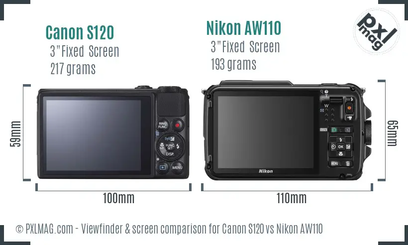 Canon S120 vs Nikon AW110 Screen and Viewfinder comparison