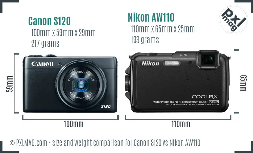 Canon S120 vs Nikon AW110 size comparison Canon S120 vs Nikon AW110 size comparison