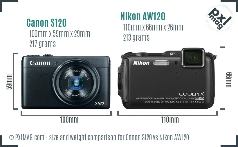 Canon S120 vs Nikon AW120 size comparison Canon S120 vs Nikon AW120 size comparison