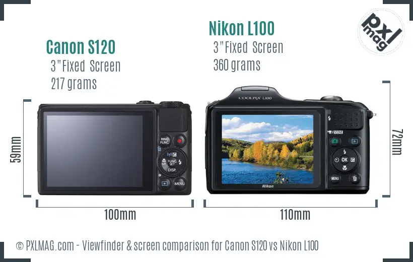 Canon S120 vs Nikon L100 Screen and Viewfinder comparison