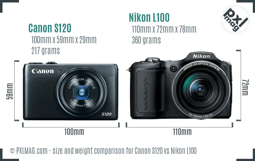 Canon S120 vs Nikon L100 size comparison