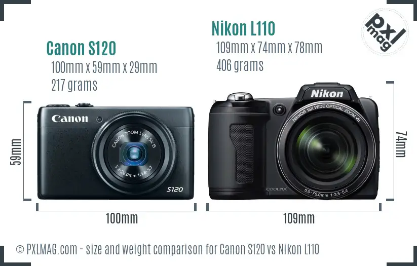 Canon S120 vs Nikon L110 size comparison