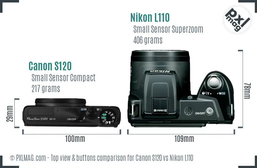 Canon S120 vs Nikon L110 top view buttons comparison