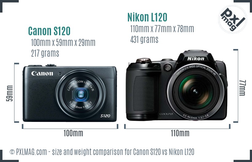 Canon S120 vs Nikon L120 size comparison