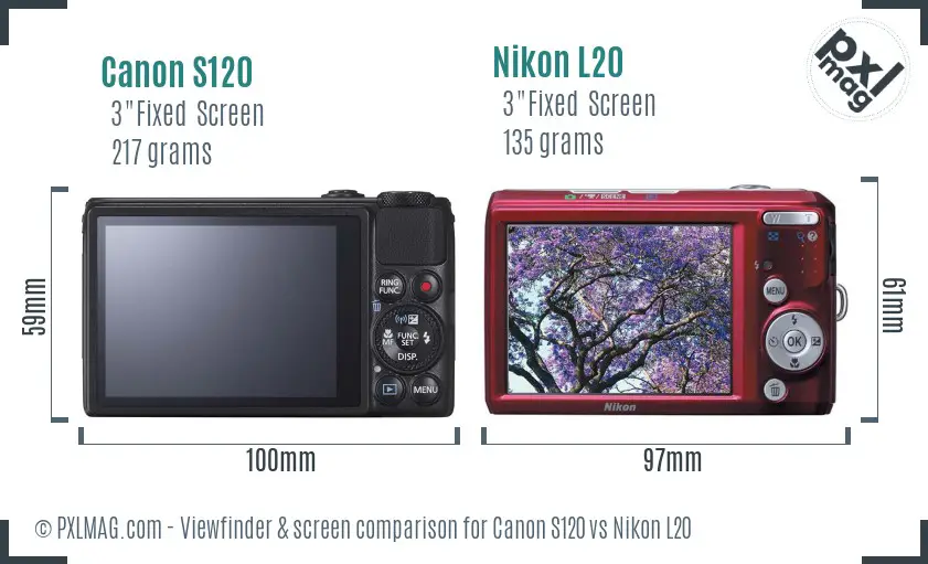Canon S120 vs Nikon L20 Screen and Viewfinder comparison