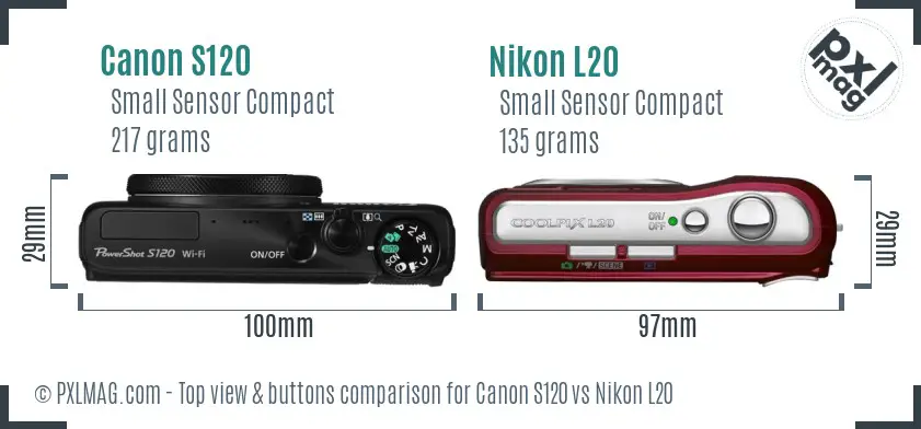 Canon S120 vs Nikon L20 top view buttons comparison