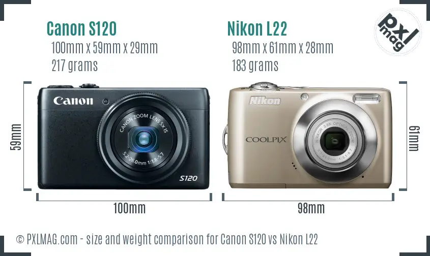 Canon S120 vs Nikon L22 size comparison