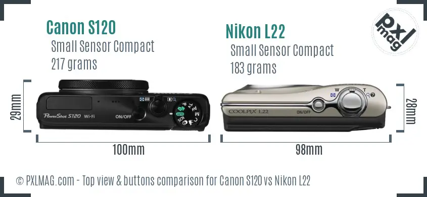 Canon S120 vs Nikon L22 top view buttons comparison