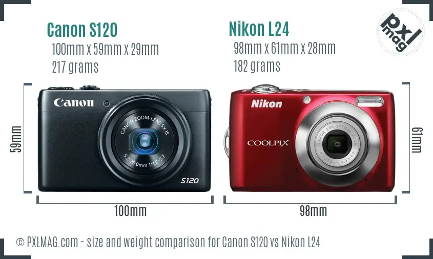 Canon S120 vs Nikon L24 size comparison