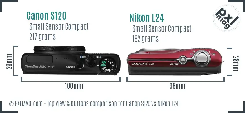 Canon S120 vs Nikon L24 top view buttons comparison