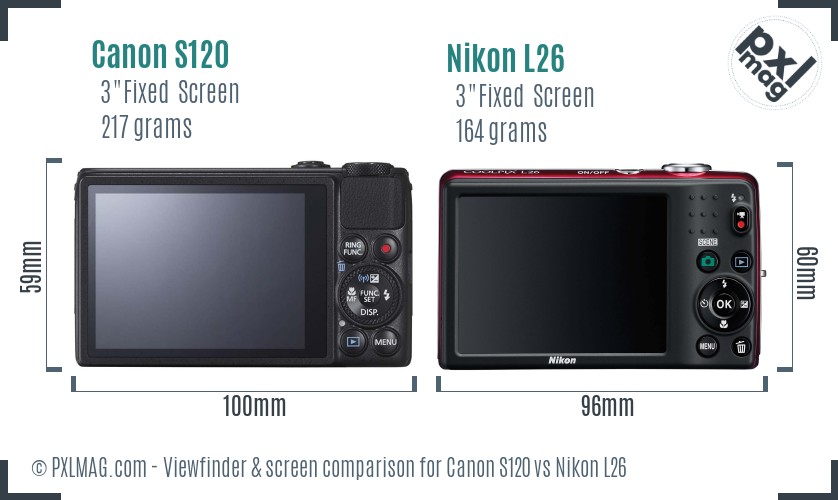 Canon S120 vs Nikon L26 Screen and Viewfinder comparison