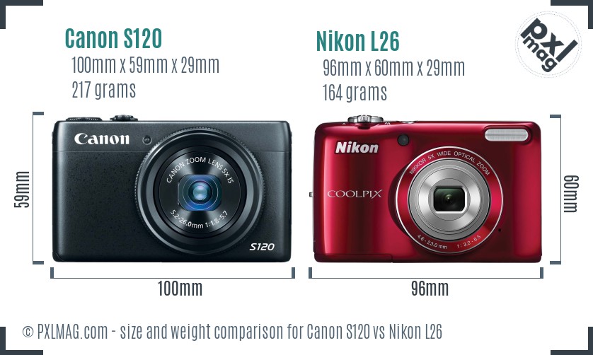 Canon S120 vs Nikon L26 size comparison Canon S120 vs Nikon L26 size comparison