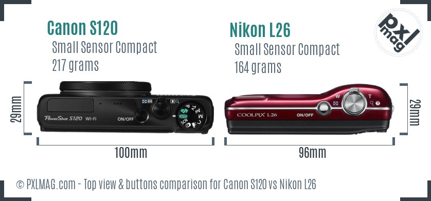 Canon S120 vs Nikon L26 top view buttons comparison
