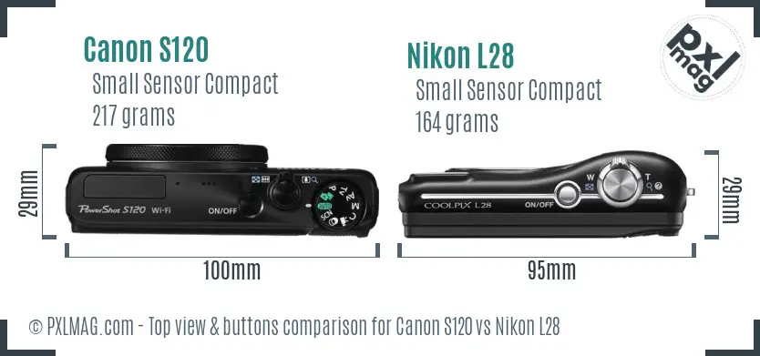 Canon S120 vs Nikon L28 top view buttons comparison Canon S120 vs Nikon L28 top view buttons comparison