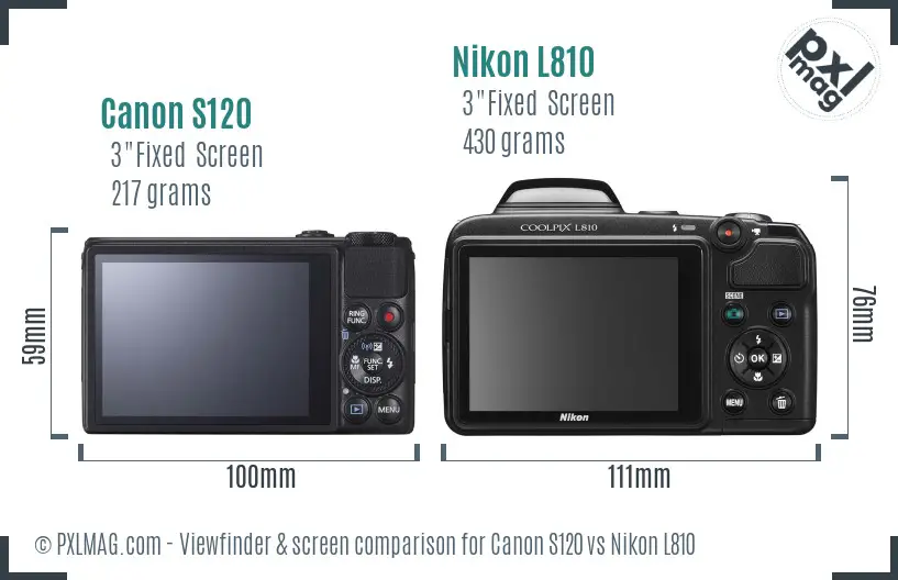 Canon S120 vs Nikon L810 Screen and Viewfinder comparison